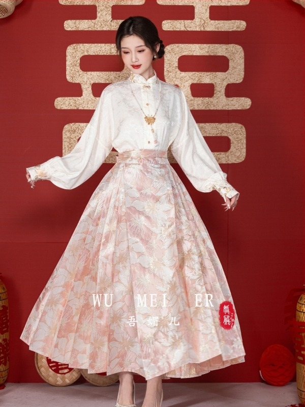Roza Hanfu set za zaruke, 2026 stil, kineski nadahnut svečani komad za svadbeni toast