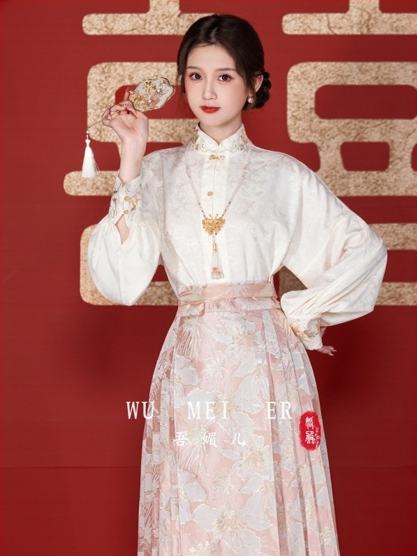 Roza Hanfu set za zaruke, 2026 stil, kineski nadahnut svečani komad za svadbeni toast