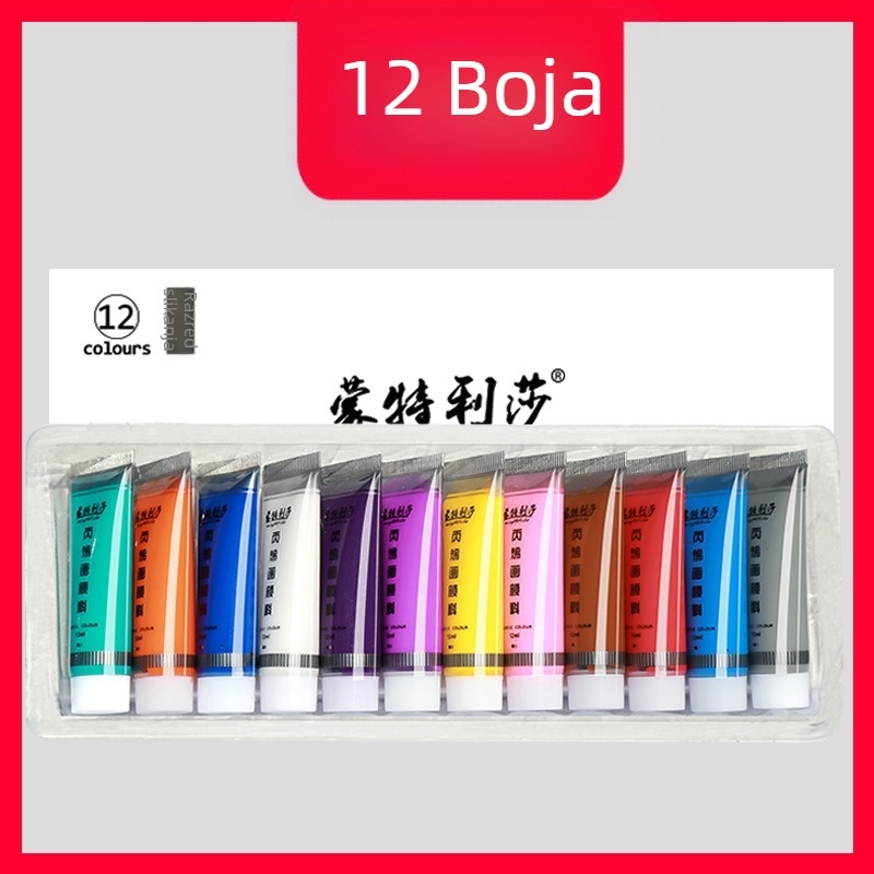 Montessori metalik akrilne boje set, 12 boja, tube od 12 ml, vodootporne