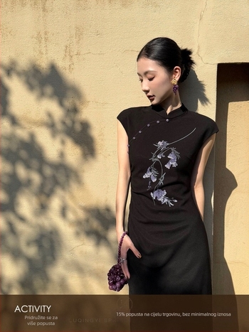 Lu Qingyi Original [Peilan] Cheongsam haljina za žene – proljeće/ljeto, otisak s vezom, trodijelni set