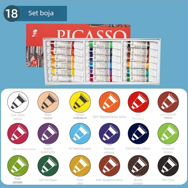 Set akrilnih boja, 12 boja, cijevi 12 ml, vodootporan, za crtanje i DIY