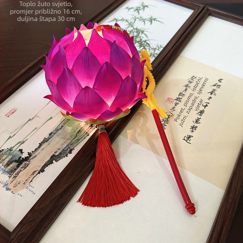 Prijenosni lotosov lampion za scenske izvedbe, svjetleći dekorativni rekvizit u klasičnom kineskom stilu za fotografiranje, promjer 12 cm, visina 40.5 cm