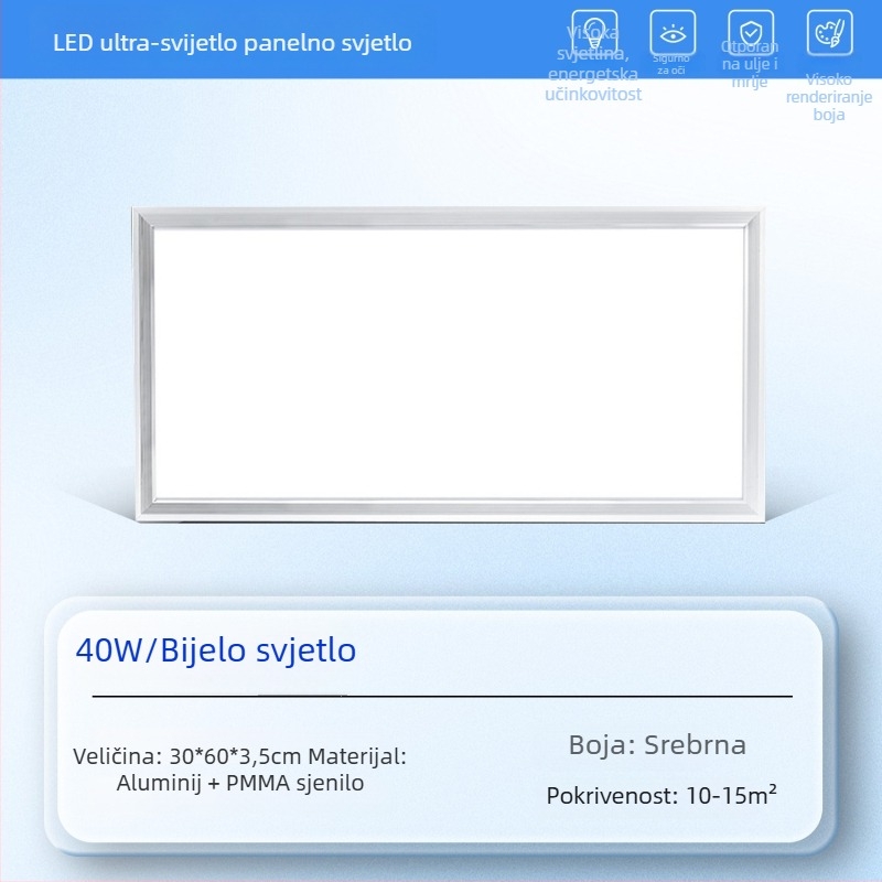 LED ugrađena stropna svjetiljka za kupaonicu i kuhinju – integrirani plosnati aluminijski panel, 24-50W, 220V, CRI ≥95