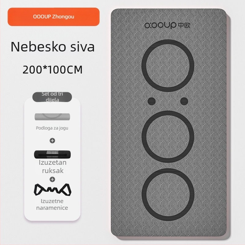 Joga podloga od TPE, duljina 200 cm, širina 100 cm, debljina 20 mm, protuklizna površina, jednobojna, pogodna za fitness, ples i preskakanje užetom
