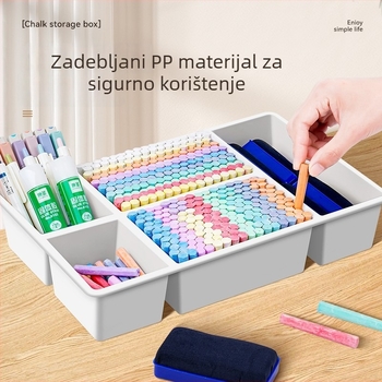 Kutija za školsku kredu s velikim kapacitetom i višestrukim pretincima, organizator za gumicu za ploču i držač olovaka.