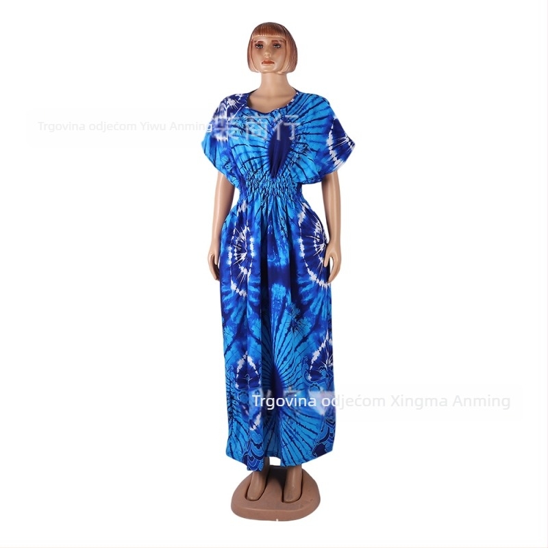Dvodijelni afrički kaftan set s maramom za glavu, duga haljina s naglašenim strukom, plus veličina
