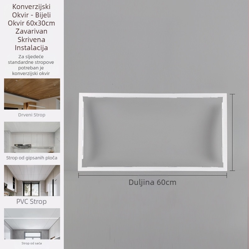 Integrirani okvir za konverziju stropa s LED plosnom svjetiljkom i adapterom za kupaći grijač, aluminijski okvir