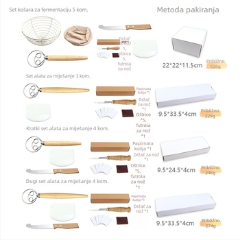 Set alata za pečenje kruha: posuda za fermentaciju od nehrđajućeg čelika, nož za rezanje tijesta i mikser tijesta