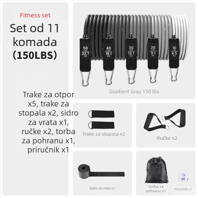 TPE 11-dijelni set traka za vježbanje s otpornošću, 100/150/200 lb otpornosti