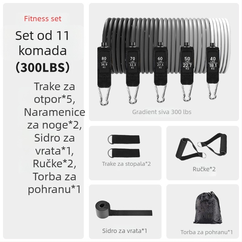 TPE 11-dijelni set traka za vježbanje s otpornošću, 100/150/200 lb otpornosti