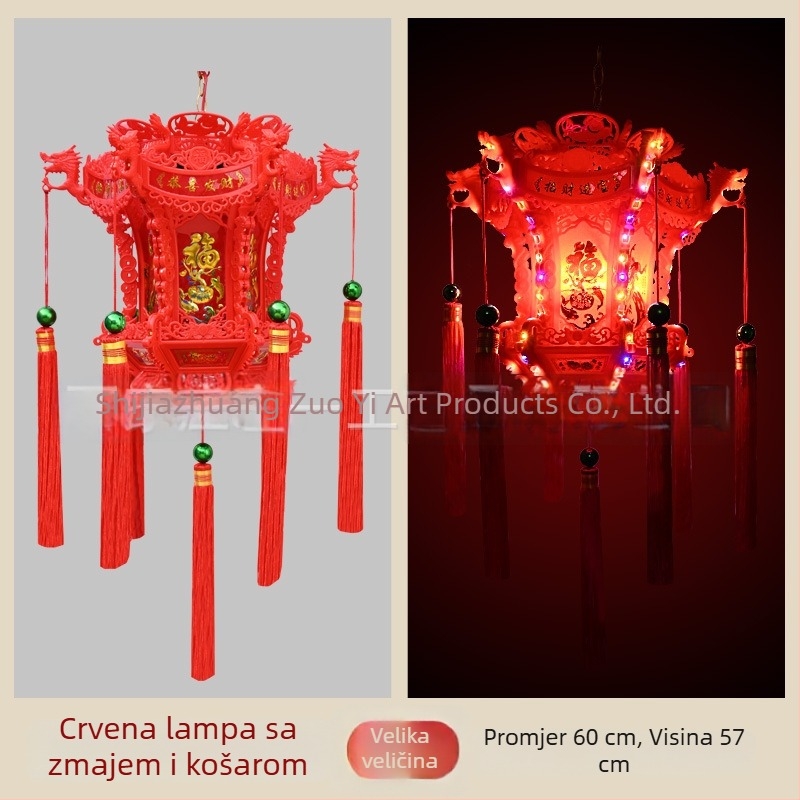 LED šestougaoni zmajev fenjer – šarolik, rotirajući, u starinskom stilu, za Kinesku Novu Godinu, dekoracija za vanjski balkon