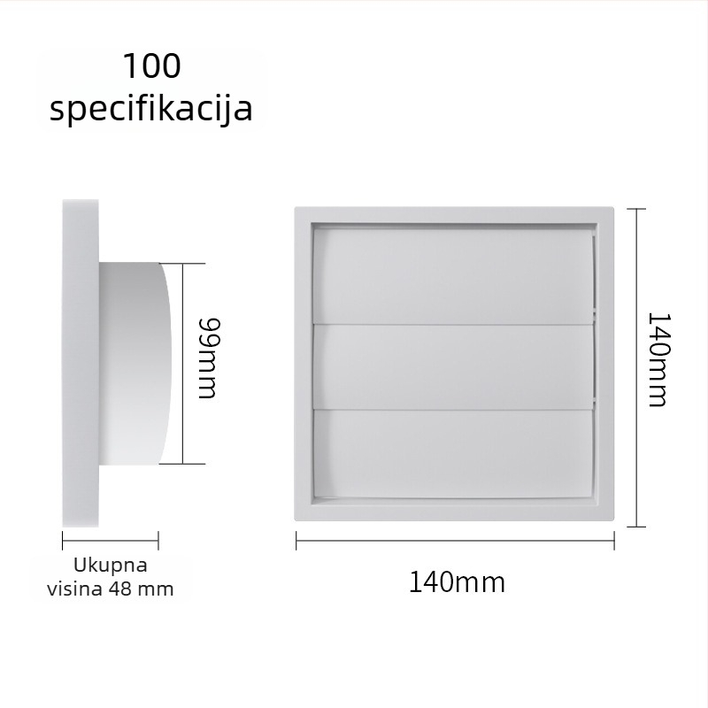 ABS plastični poklop za ventilacijski kanal, kapica za izlaz zraka s kišnom zaštitom, mrežica i gravitacijski podesiva lamela
