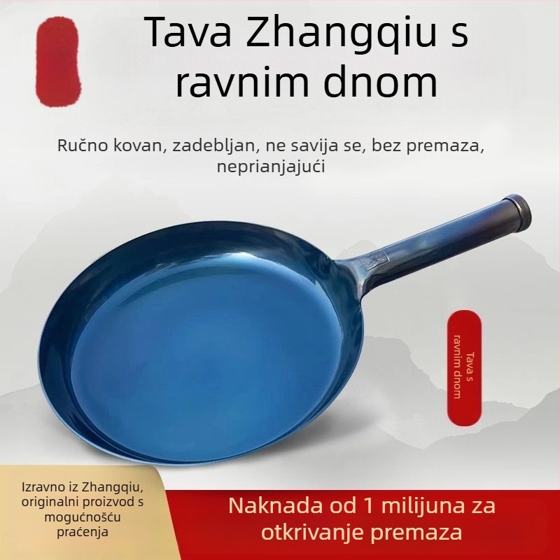 Autentičan ručno kovani lijevani tiganj s ravnim dnom, bez premaza, neprijanjajući, ručno izrađeno za prženje jaja i steakova