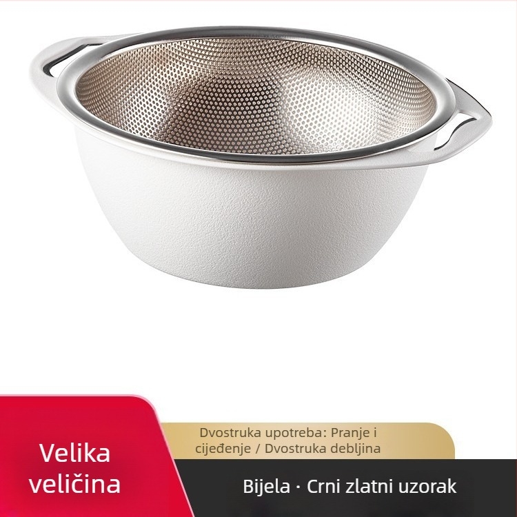 Kuhinjski višefunkcionalni odvodni koš od nehrđajućeg čelika — za ispiranje riže, voća i povrća, odlaganje
