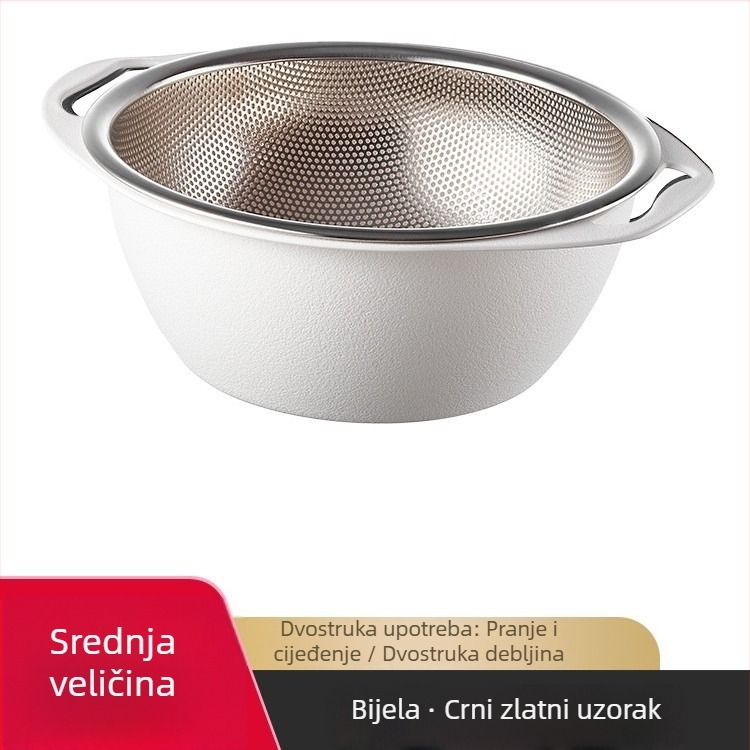 Kuhinjski višefunkcionalni odvodni koš od nehrđajućeg čelika — za ispiranje riže, voća i povrća, odlaganje