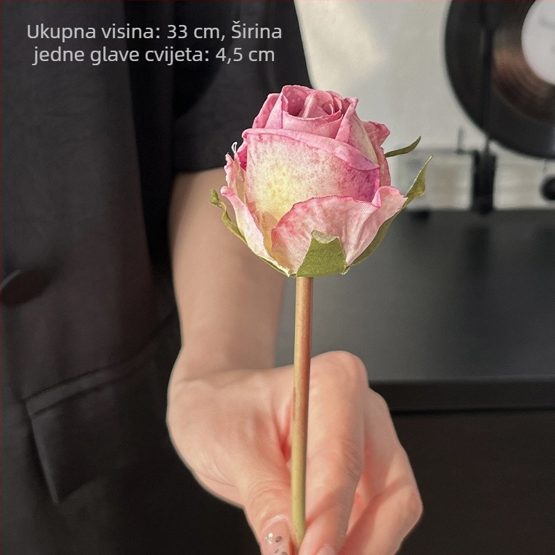 Vintage Angora crvena ruža buket od svile – 32 cm, stolna dekoracija, DIY cvjetni materijal, vjenčanje i rekviziti za fotografiju