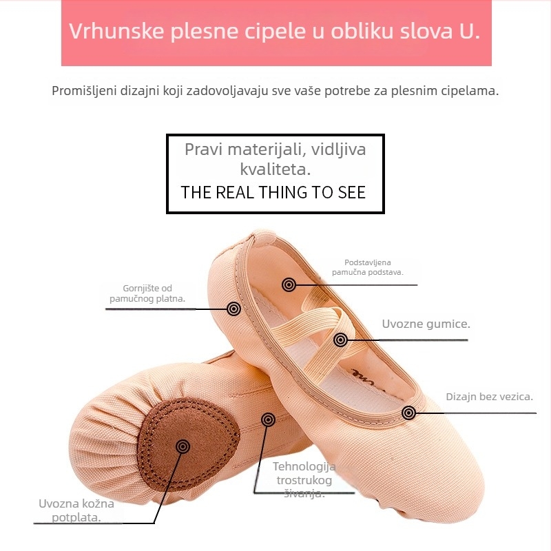 Dječje plesne cipele s mekom potplatom, platnene baletanke za djecu