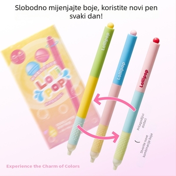 Gel olovka s twist mehanizmom i bojama u lizalica stilu, dopamin nijanse, za pripremu ispita, moderan izgled