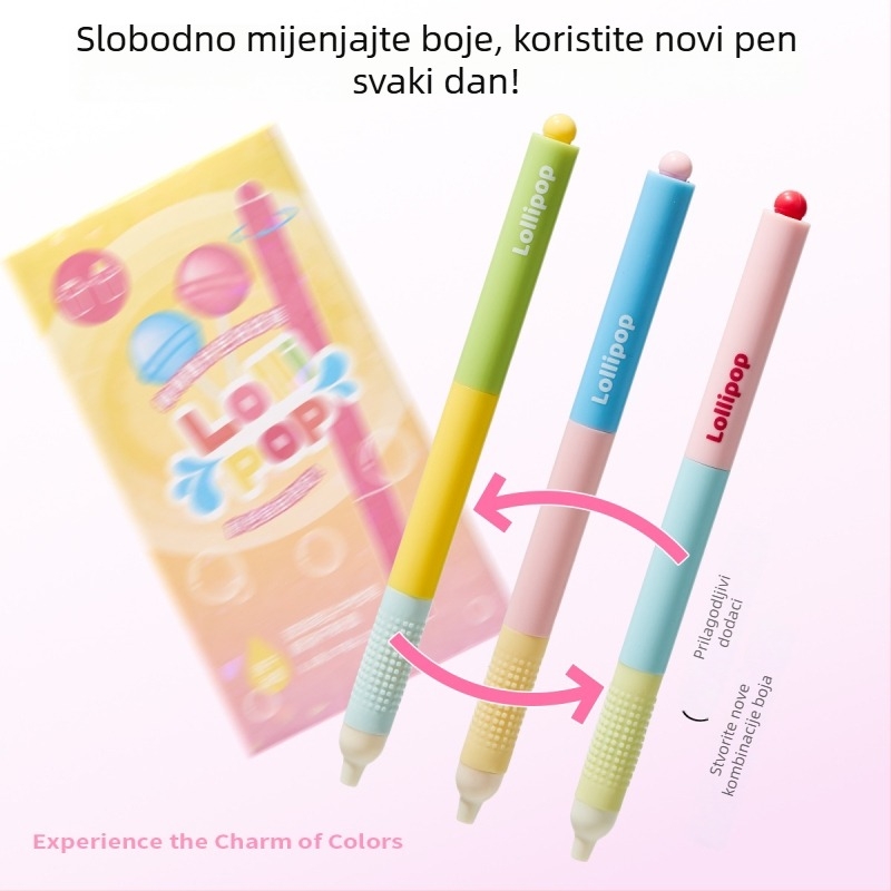 Gel olovka s twist mehanizmom i bojama u lizalica stilu, dopamin nijanse, za pripremu ispita, moderan izgled