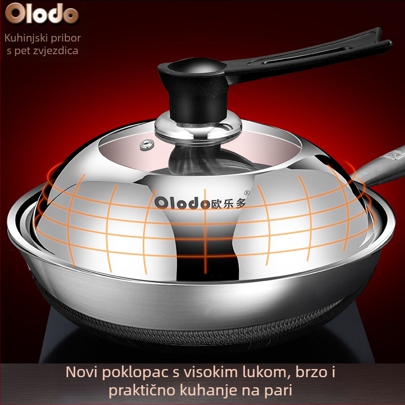 Poklop za lonac od nehrđajućeg čelika s staklenim umetkom, okrugli promjeru 34 cm, otporan na visoke temperature, za wok i velike posude