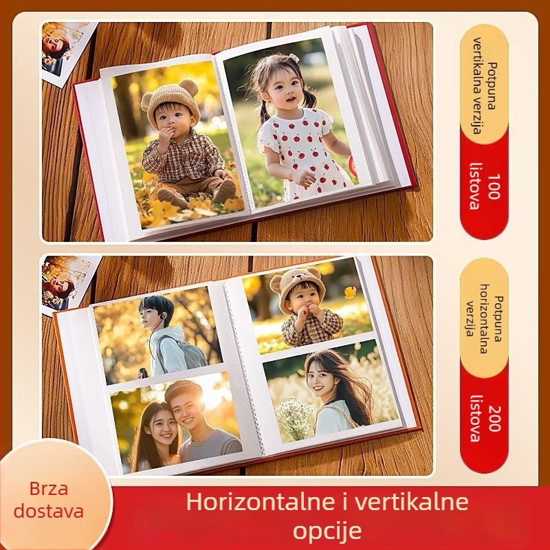 Kožni fotoalbum 5/6/7 inča, velik kapacitet, s umetnim stranicama, vintage stil
