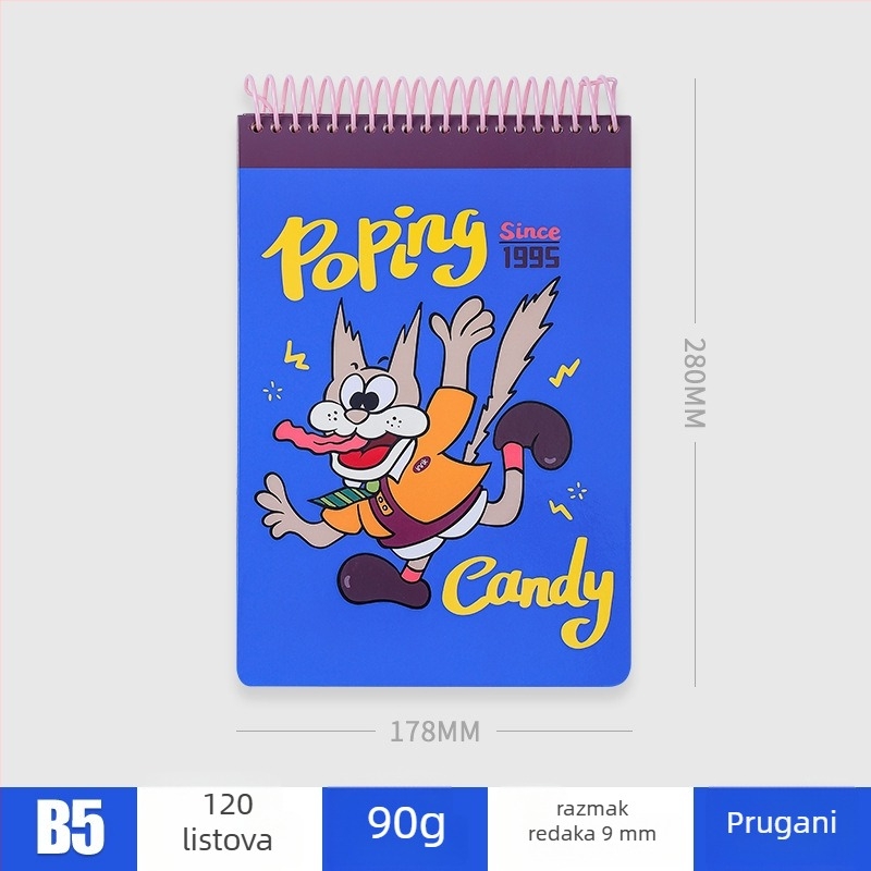 Inrik serija ilustracija, B5 spiralna bilježnica, američkog stila, linijske i mrežaste stranice, studentska bilježnica s crtić dizajnom