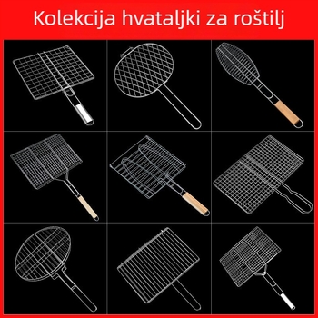 Dvostrani klip za roštilj od nehrđajućeg čelika – za ribu i meso, vanjski roštilj na ugljen, pogodan za četiri burgera