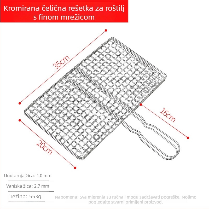 Dvostrani klip za roštilj od nehrđajućeg čelika – za ribu i meso, vanjski roštilj na ugljen, pogodan za četiri burgera