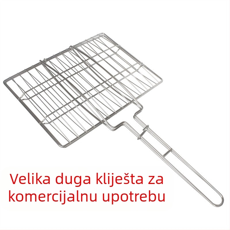 Dvostrani klip za roštilj od nehrđajućeg čelika – za ribu i meso, vanjski roštilj na ugljen, pogodan za četiri burgera