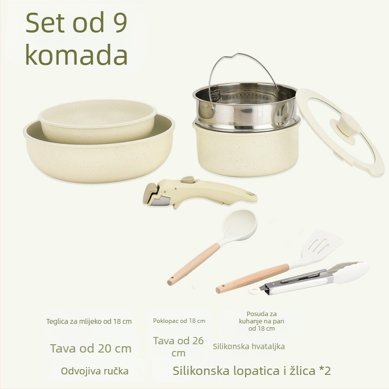 6-dijelni set posuda s odvojivim ručkama – neprijanjajuće posude od aluminija za kućnu upotrebu i kampiranje