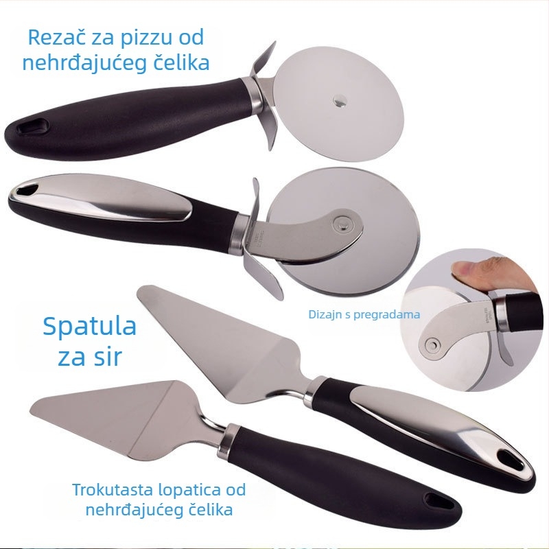 Set od nehrđajućeg čelika za pizzu: kotač za pizzu i spatula, dvodijelni set