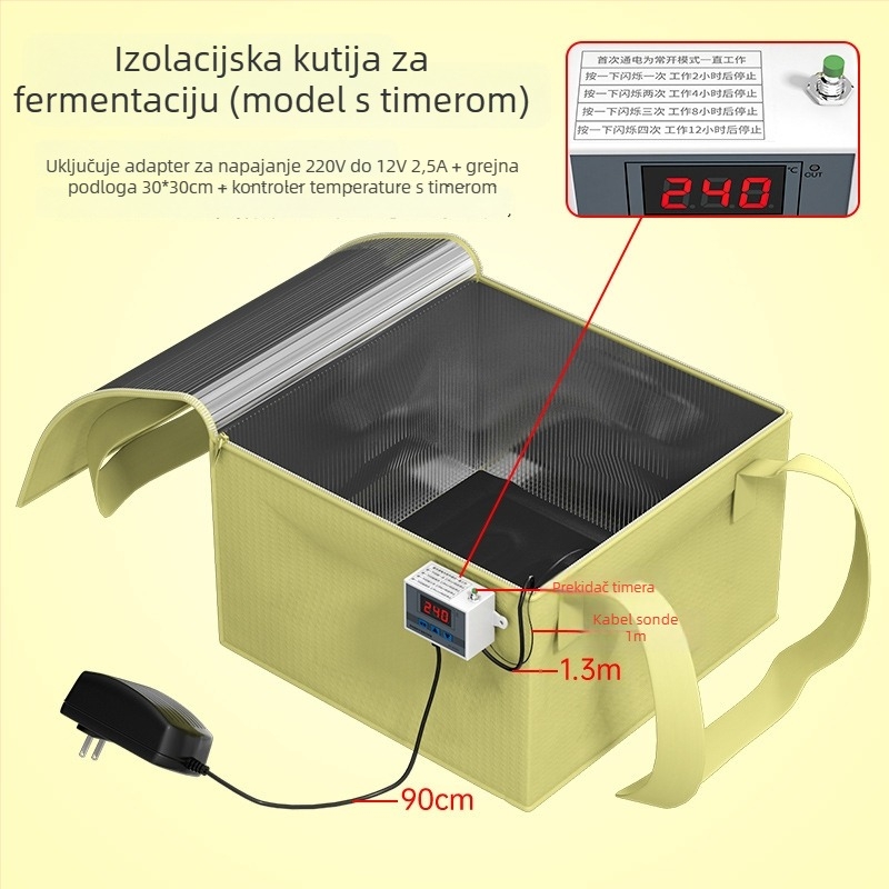 Kutija za fermentaciju sa vrećom za fermentaciju za domaći kruh, jogurt, ljeplivo rižino vino i kvašenje tijesta, s kontrolom temperature