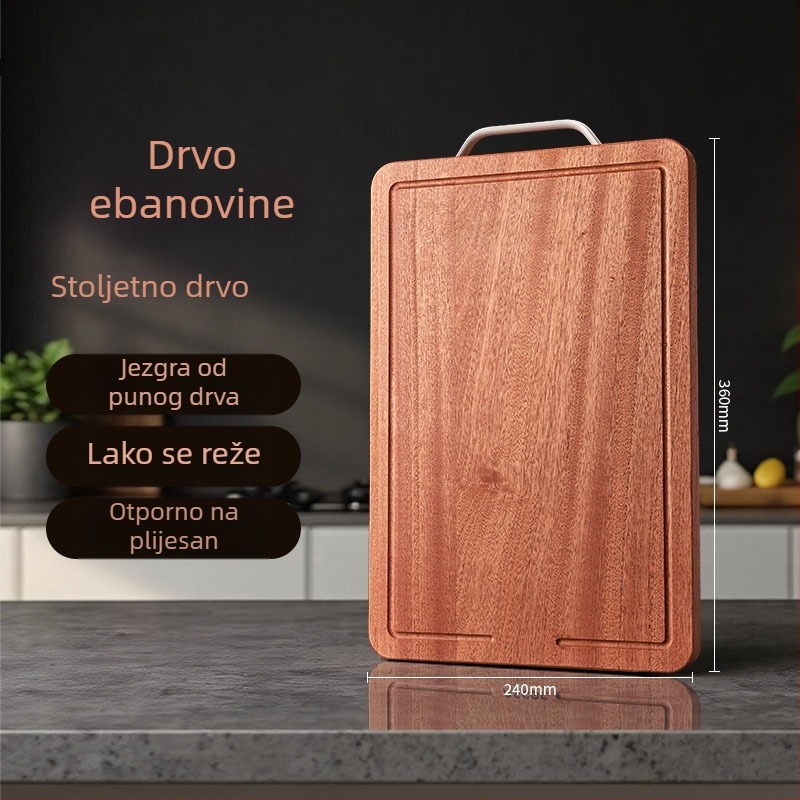 Dvostruka daska za rezanje od ebenovine, čvrsta, kuhinjska