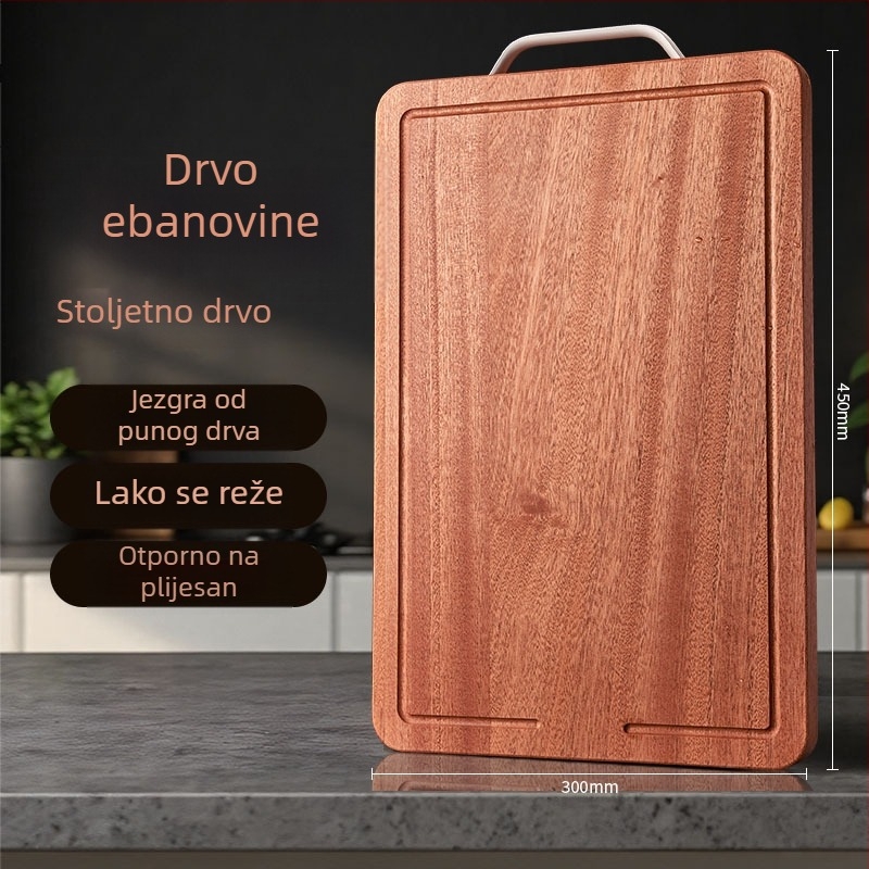 Dvostruka daska za rezanje od ebenovine, čvrsta, kuhinjska