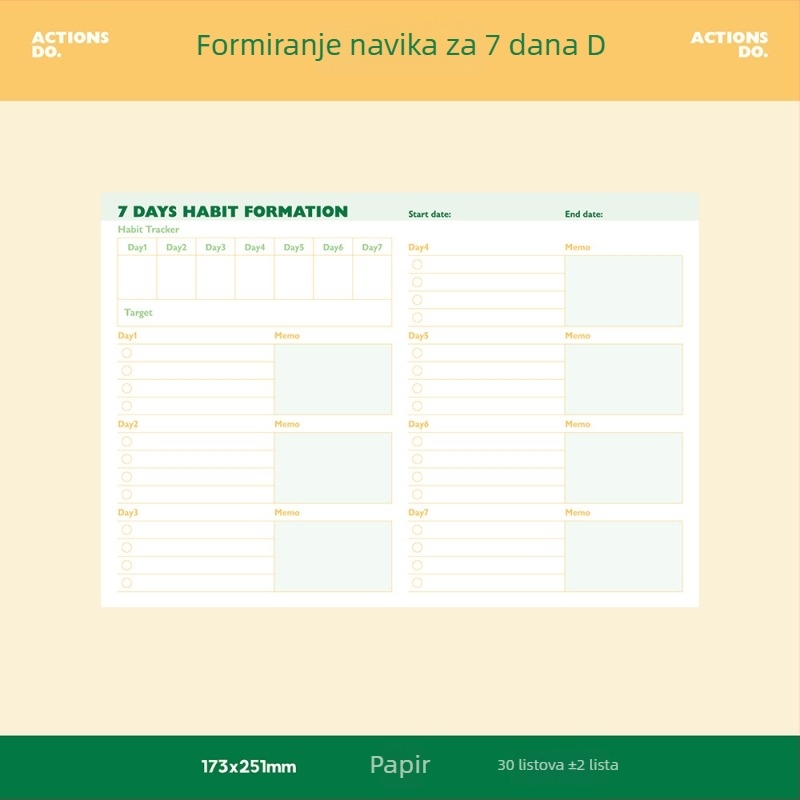 Dnevnik planiranja datuma s odlomljivim bilješkama bez ljepila, oko 30 stranica, papir 80 g, sladak japansko-korejski stil