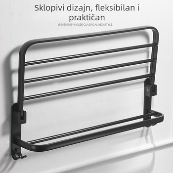 Crni aluminijski držač ručnika za kupaonicu, zidni, s kukom