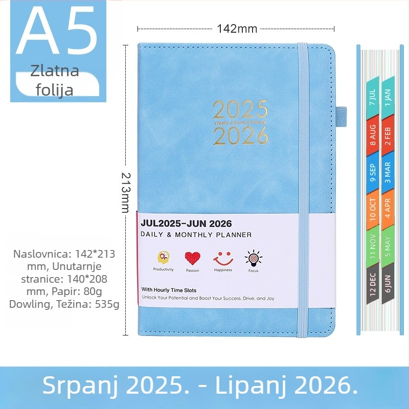 A5 planer-bloknot 2025 za studente – dnevni plan i dnevnik upravljanja vremenom – prilagodljiv