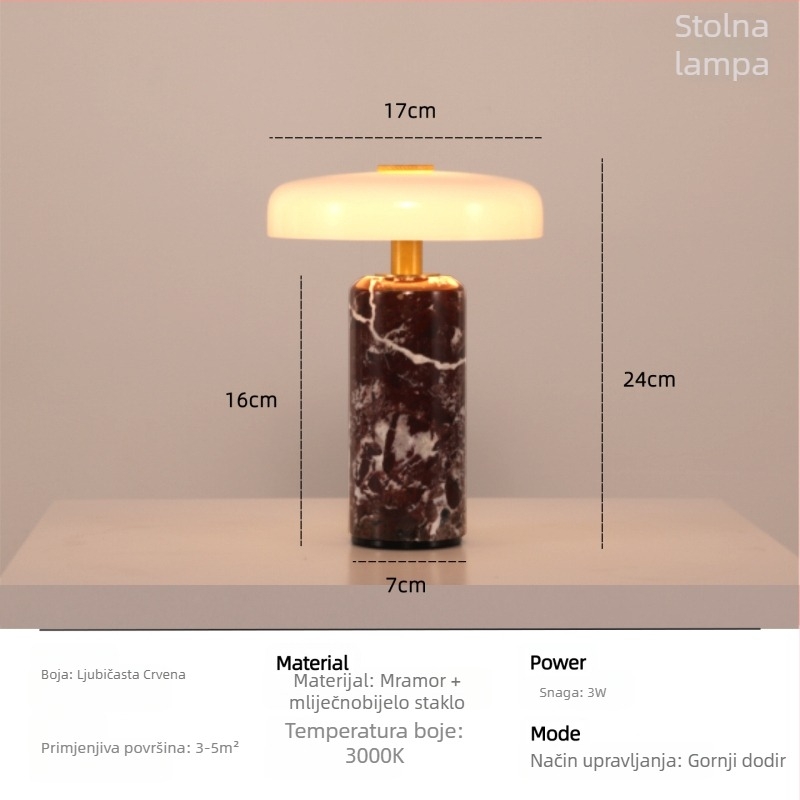 Trip Carrara prijenosna punjiva stolna lampica – mramorna atmosfera, nordičkog stila za dnevni boravak i spavaću sobu.