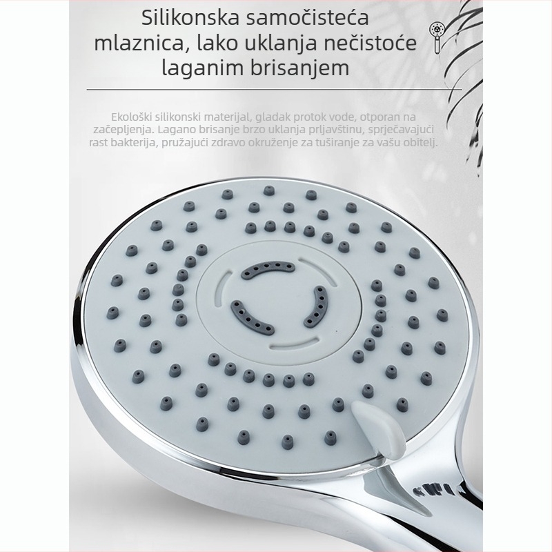 Set tuš glave s povećanim tlakom, crijevo i nosač, bez bušenja, okrugla kišna glava, ABS, samostalna ugradnja, moderan minimalistički dizajn