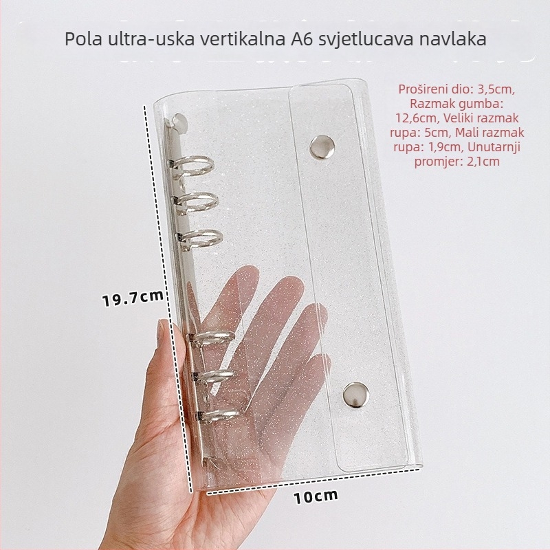 Korejskog stila uska A6 naslovnica s dvostrukim kopčama, prozirnim glitter albumom za kartice i planerom s četiri zone