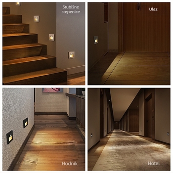 LED podna svjetiljka sa senzorom pokreta za stepenice i hodnike, ugrađena, s upravljanjem osvjetljenjem i zakašnjenim isključivanjem