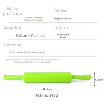 Ekstra veliki silikonski valjak za tijesto s plastičnim držalom, neprijanjajući, alat za pečenje