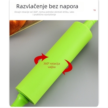 Ekstra veliki silikonski valjak za tijesto s plastičnim držalom, neprijanjajući, alat za pečenje