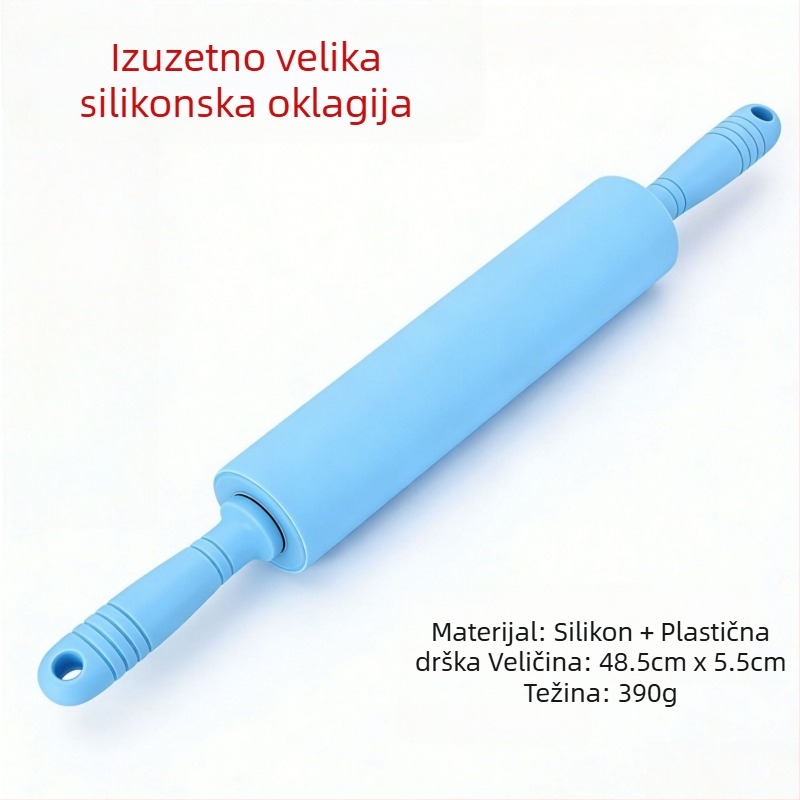 Ekstra veliki silikonski valjak za tijesto s plastičnim držalom, neprijanjajući, alat za pečenje