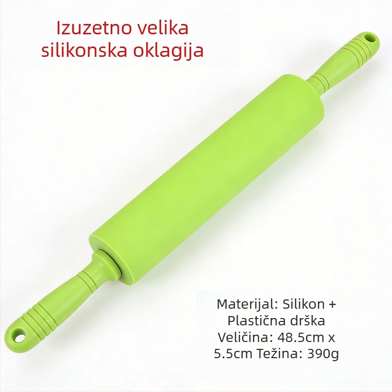 Ekstra veliki silikonski valjak za tijesto s plastičnim držalom, neprijanjajući, alat za pečenje