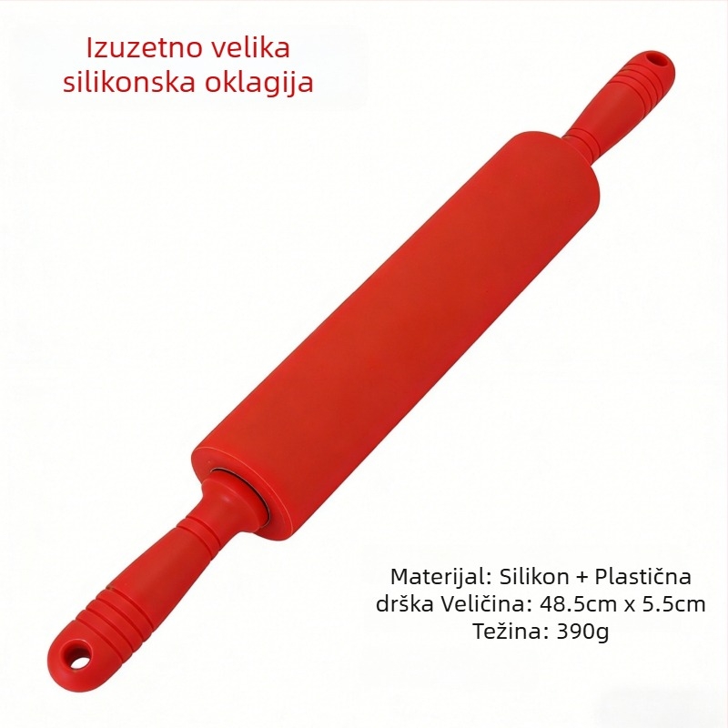 Ekstra veliki silikonski valjak za tijesto s plastičnim držalom, neprijanjajući, alat za pečenje