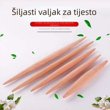 Bukov valjak za tijesto s šiljatim krajevima, za kućnu upotrebu, idealan za listiće za knedle, razvlačenje tijesta i pečenje