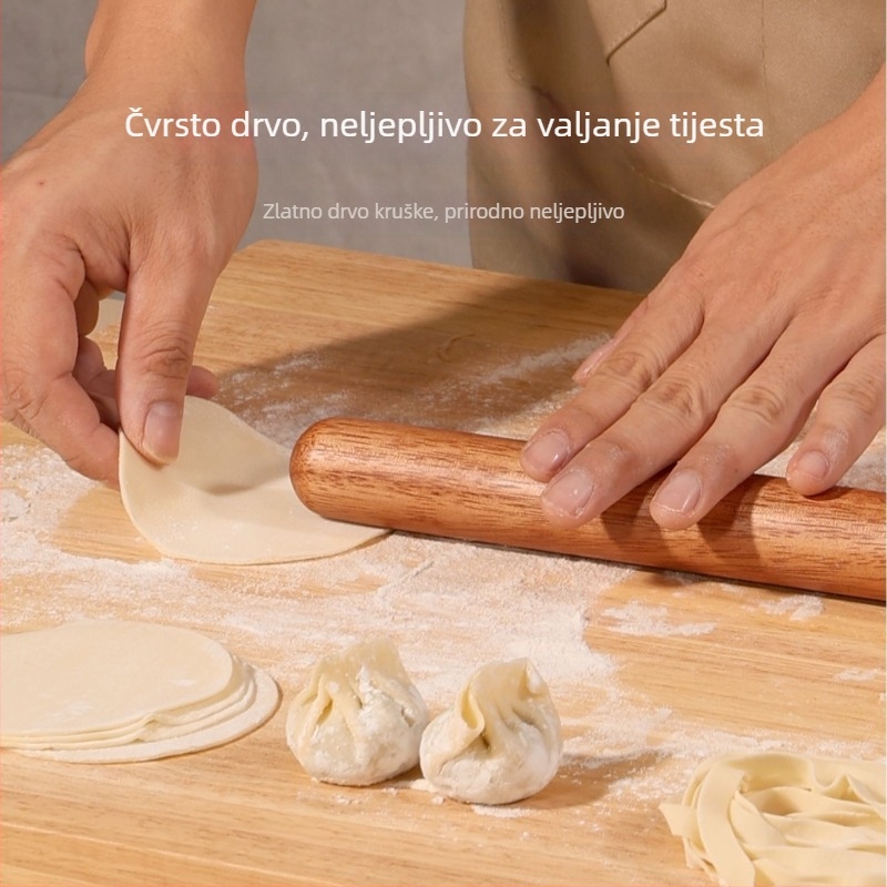 Prirodni valjak od zlatno ružičastog drveta za kućnu upotrebu, čvrsto drvo, bez lakiranja, bez mirisa, glađen, antadhezivni, za razvaljivanje tijesta za dumplings i kolače