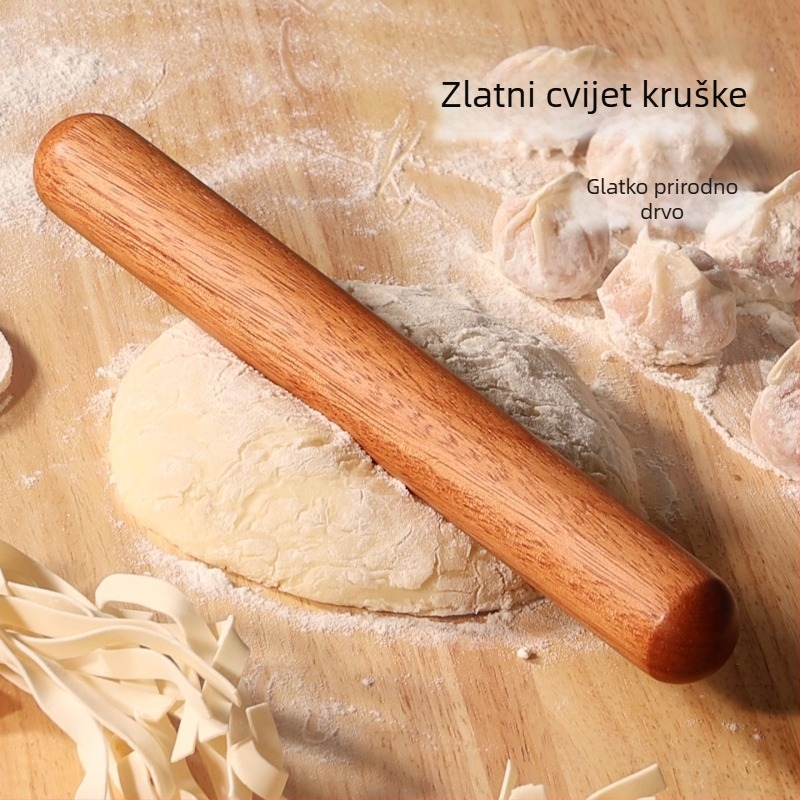 Prirodni valjak od zlatno ružičastog drveta za kućnu upotrebu, čvrsto drvo, bez lakiranja, bez mirisa, glađen, antadhezivni, za razvaljivanje tijesta za dumplings i kolače