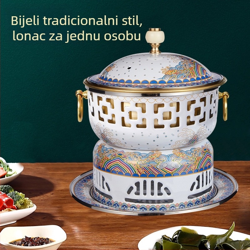 Cloisoné bakrena posuda za vruće jelo s emajliranim tijelom, debeli čisti bakar, alkoholni lonac za jednu osobu, dvodjelni dizajn patke mandarine, kapacitet 2,1–4 L